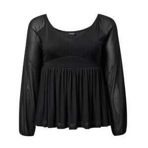 Torrid Size 1 1X 14/16 Black Top Mesh Smocked Babydoll Peasant Sleeve